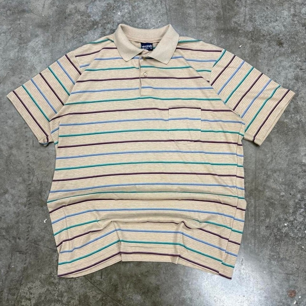 True Vintage 80s Wrangler Beige & Multicolor Pinstripe Western Polo Size XL
